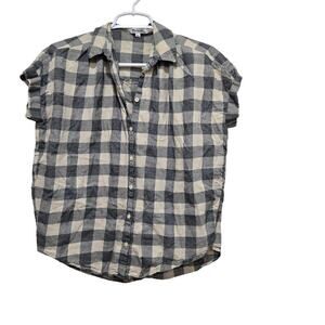 Madewell Gray Cream Plaid Button Front Top Women’s XXS